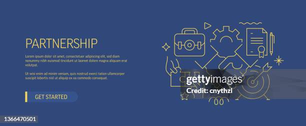 bildbanksillustrationer, clip art samt tecknat material och ikoner med partnership related web banner line style. modern design vector illustration for web banner, website header etc. stock illustration - entreprenör