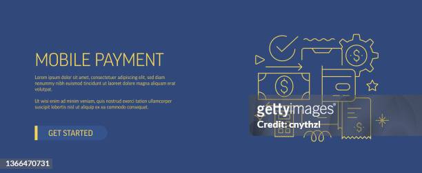 mobile payment related web banner line style. modern design vector illustration for web banner, website header etc. stock illustration - credit card reader stock illustrations