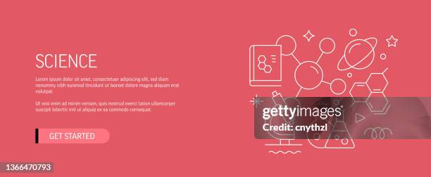 science related web banner line style. modern design vector illustration for web banner, website header etc. stock illustration - scientist lab working stock illustrations