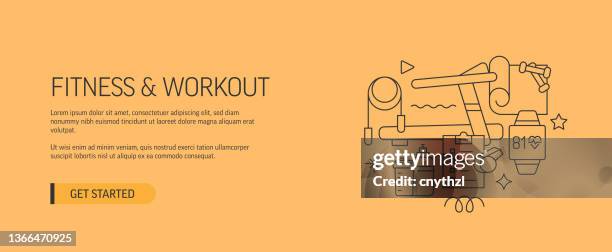 fitness and workout related web banner line style. modern design vector illustration for web banner, website header etc. stock illustration - strong commitment stock illustrations