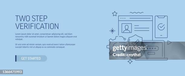 two step verification related web banner line style. modern design vector illustration for web banner, website header etc. stock illustration - verification stock illustrations