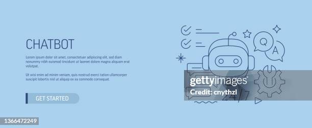 chat bot related web banner line style. modern design vector illustration for web banner, website header etc. stock illustration - chatbot stock illustrations