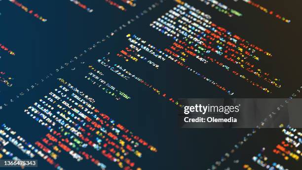 abstract program code on the digital display - html stock pictures, royalty-free photos & images