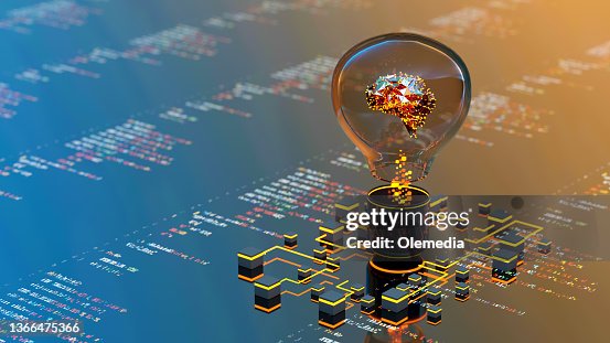 Künstliche Intelligenz digitales Konzept abstrakte Gehirne in Glühbirne Künstliche Intelligenz digitales Konzept abstrakte Gehirne in Glühbirne