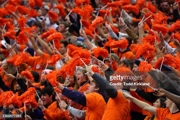 Auburn Tigers fans are fired up prior to the game against the Kentucky Wildcats at Auburn Arena on January 22, 2022 in Auburn, Alabama.