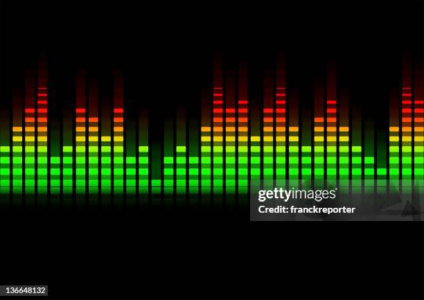 illustrations, cliparts, dessins animés et icônes de égaliseur de musique avec flou fond noir - mixage du son