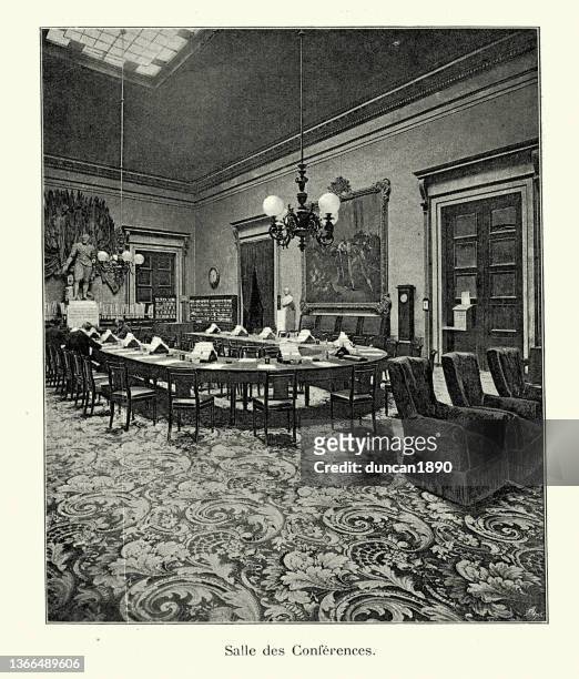 salle des conférences, conference room, palais bourbon, paris, france, late 19th century - conférences stock illustrations