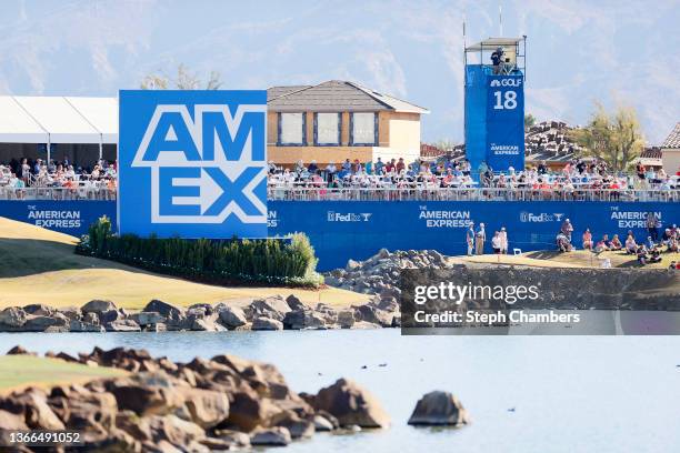 View of the 18th hole stands during the final round of the The American Express at the Stadium Course at PGA West on January 23, 2022 in La Quinta,...