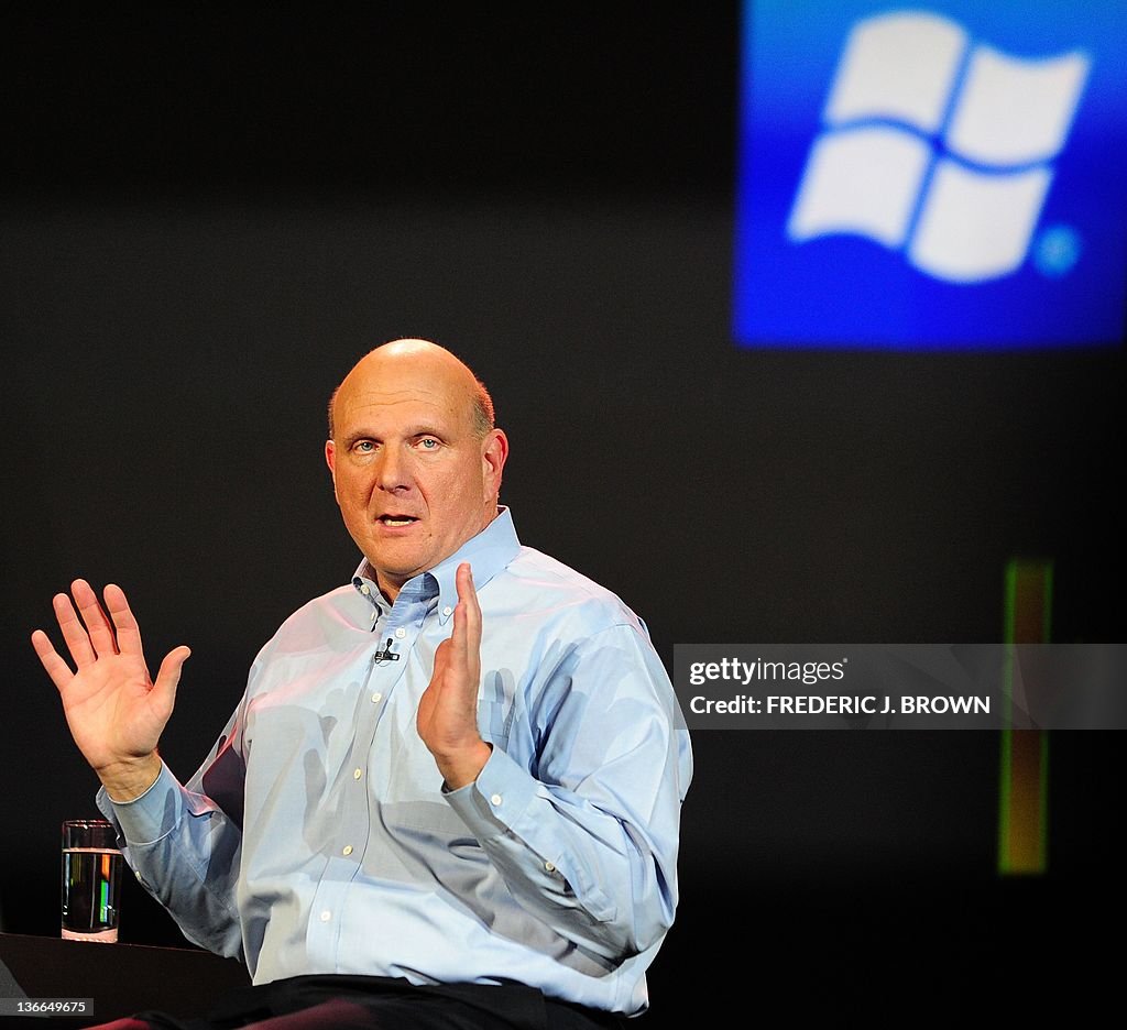 Microsoft CEO Steve Ballmer gestures dur