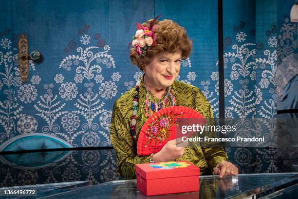 Signora Coriandoli attends the Rai tv show "Che Tempo Che Fa" at Rai Milan Studios on January 23, 2022 in Milan, Italy.