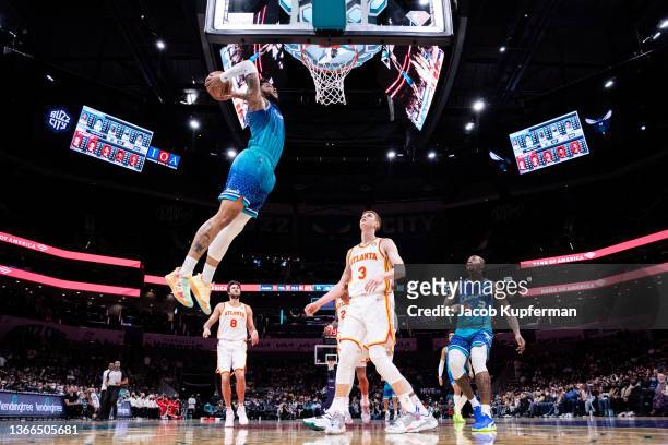 Miles Bridges of the Charlotte Hornets dunks the ball against the Atlanta Hawks in the first quarter during their game at Spectrum Center on January...