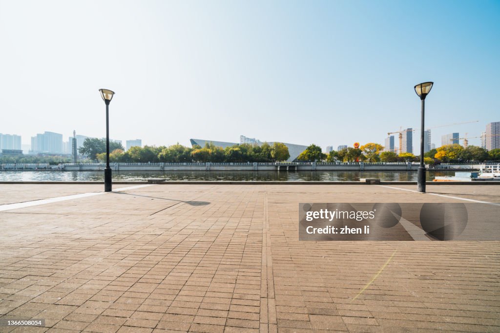 Road by the river in the city