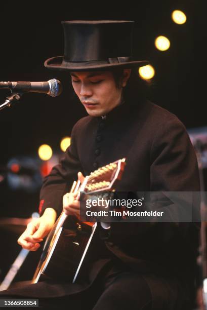 James Iha of The Smashing Pumpkins performs during Neil Young's Annual Bridge School benefit at Shoreline Amphitheatre on October 31, 1999 in...
