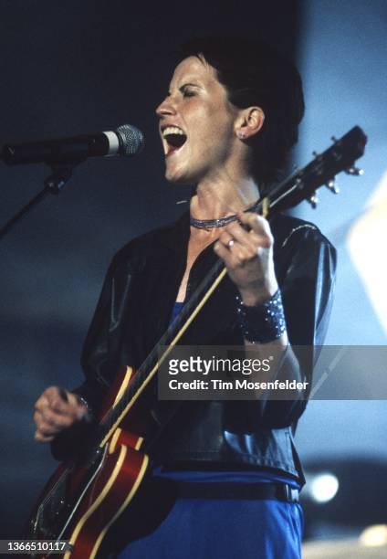 Dolores O'Riordan of The Cranberries performs at Shoreline Amphitheatre on September 18, 1999 in Mountain View, California.