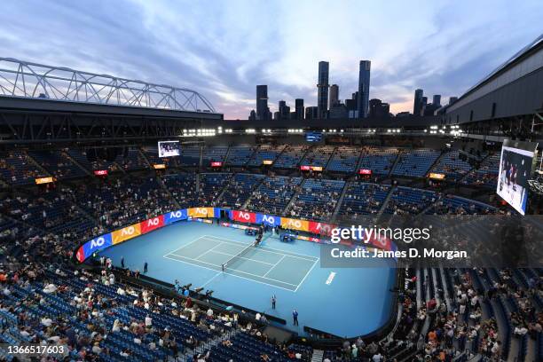 General view above Rod Laver Arena during day seven of the 2022 Australian Open at Melbourne Park on January 23, 2022 in Melbourne, Australia.