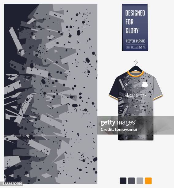 soccer jersey pattern design. dot splatter pattern on gray background for soccer kit, football kit or sports uniform. t-shirt mockup template. fabric pattern. abstract background. - clothing manufacturing stock illustrations