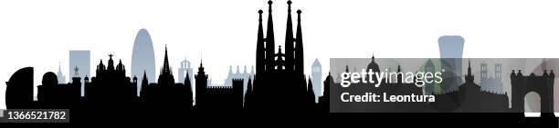 barcelona skyline (all buildings are complete and moveable) - gothic quarter stock illustrations