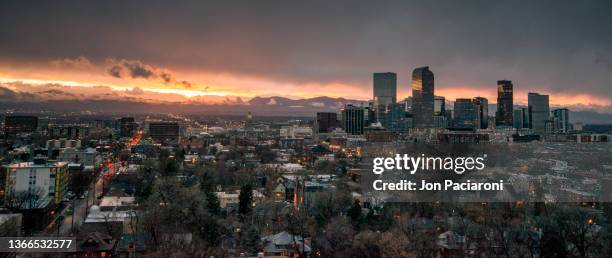 denver skyline and the rocky mountains - the denver art stock pictures, royalty-free photos & images