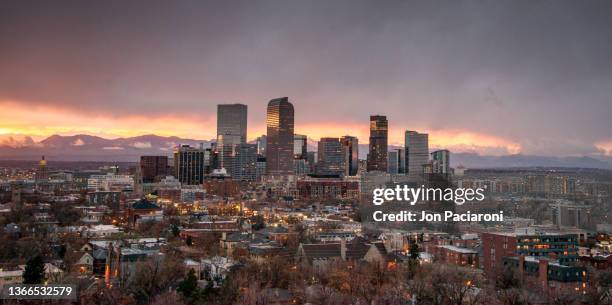 denver skyline and the rocky mountains - the denver art stock pictures, royalty-free photos & images