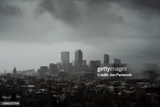 denver skyline and the rocky mountains - denver art stock pictures, royalty-free photos & images