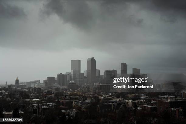 denver skyline and the rocky mountains - the denver art stock pictures, royalty-free photos & images