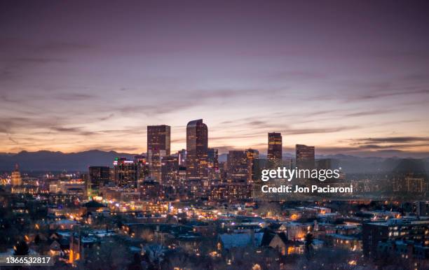 denver skyline and the rocky mountains - denver cityscape stock pictures, royalty-free photos & images