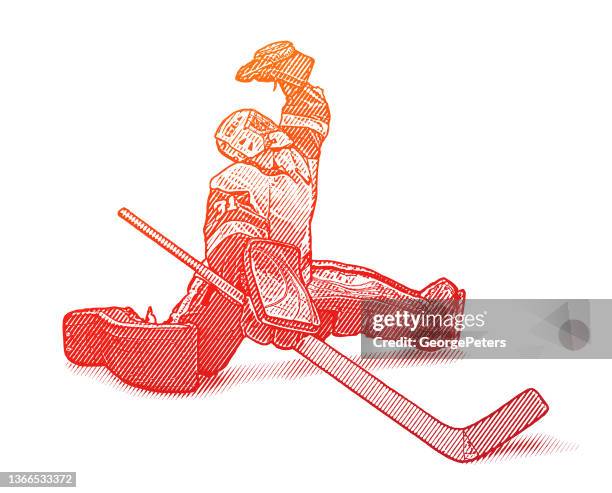 ice hockey goalie making a save - face guard sport stock illustrations