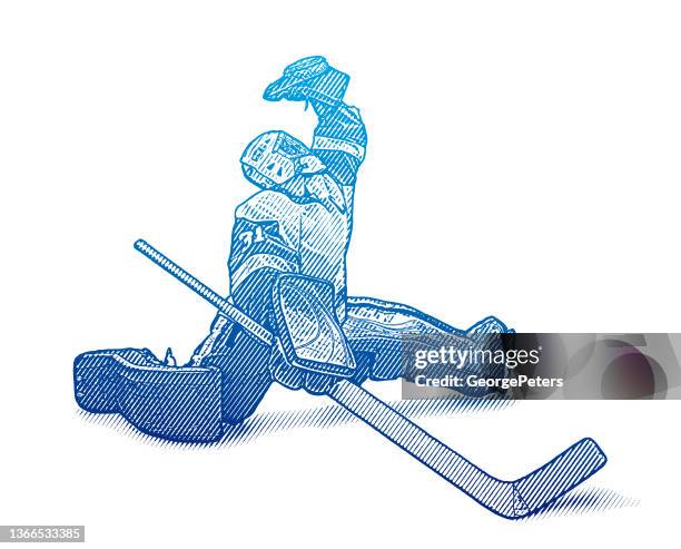 ice hockey goalie making a save - hockey player on white stock illustrations