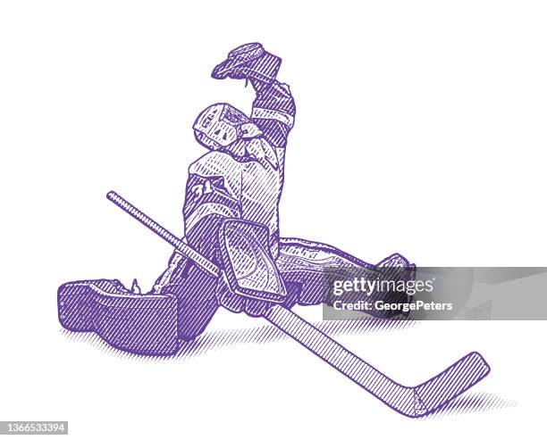 eishockey-torwart macht einen save - hockey net stock-grafiken, -clipart, -cartoons und -symbole