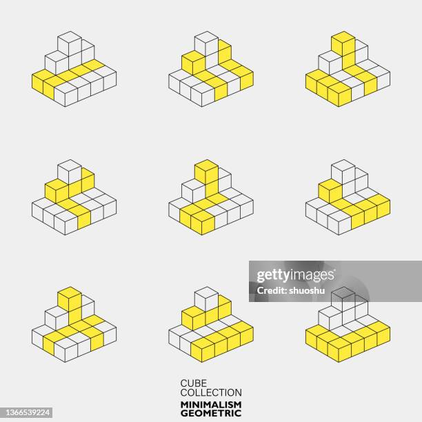 set of 3d color perspective cube structure pattern - 3d cube box stock illustrations