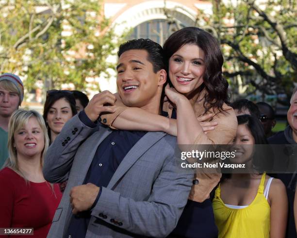 Mario Lopez and Gina Carano visit Extra at The Grove on January 9, 2012 in Los Angeles, California.