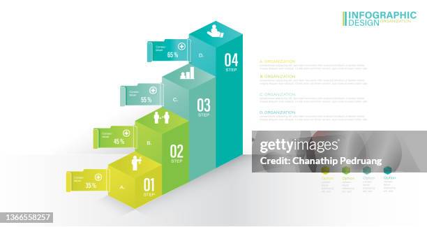 ilustraciones, imágenes clip art, dibujos animados e iconos de stock de presentación plantilla de infografía vectorial con 4 pasos ilustración de stock infografía, lista, gráfico de barras, iconos, gráfico - gráfico de barras