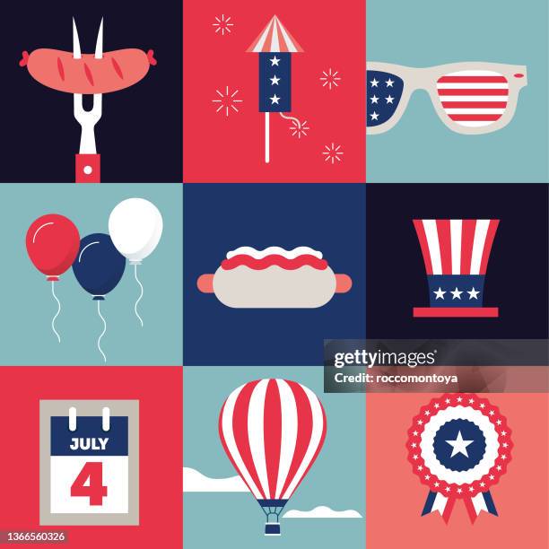 icons set fourth of july veranstaltung - july fourth stock-grafiken, -clipart, -cartoons und -symbole