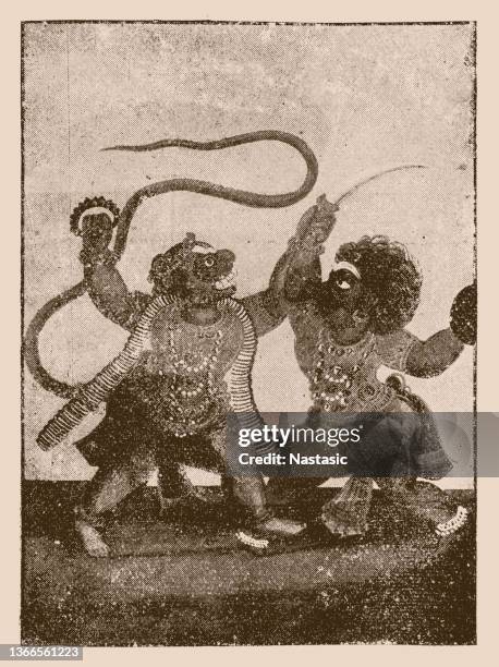 stockillustraties, clipart, cartoons en iconen met hanuman is a hindu god and divine vanara (monkey) companion of the god rama - tarot cards