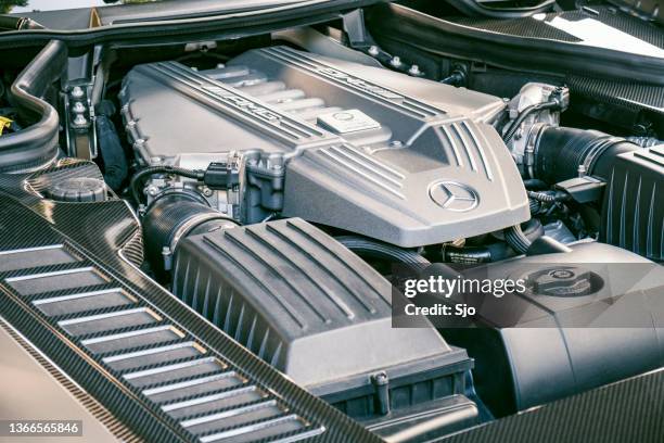 mercedes-amg sls sports car v8 engine - audi engine stock pictures, royalty-free photos & images