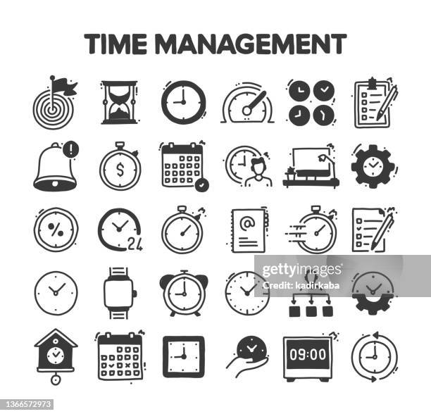 ilustrações de stock, clip art, desenhos animados e ícones de time management related hand drawn vector doodle icon set - semana