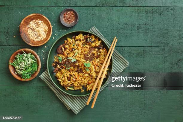 thai beef fried rice - fried rice stock pictures, royalty-free photos & images