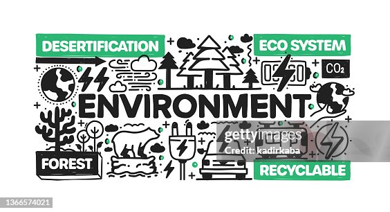 Environment object and elements. Vector doodle illustration collection. Hand drawn icon set or banner template Environment object and elements. Vector doodle illustration collection. Hand drawn icon set or banner template