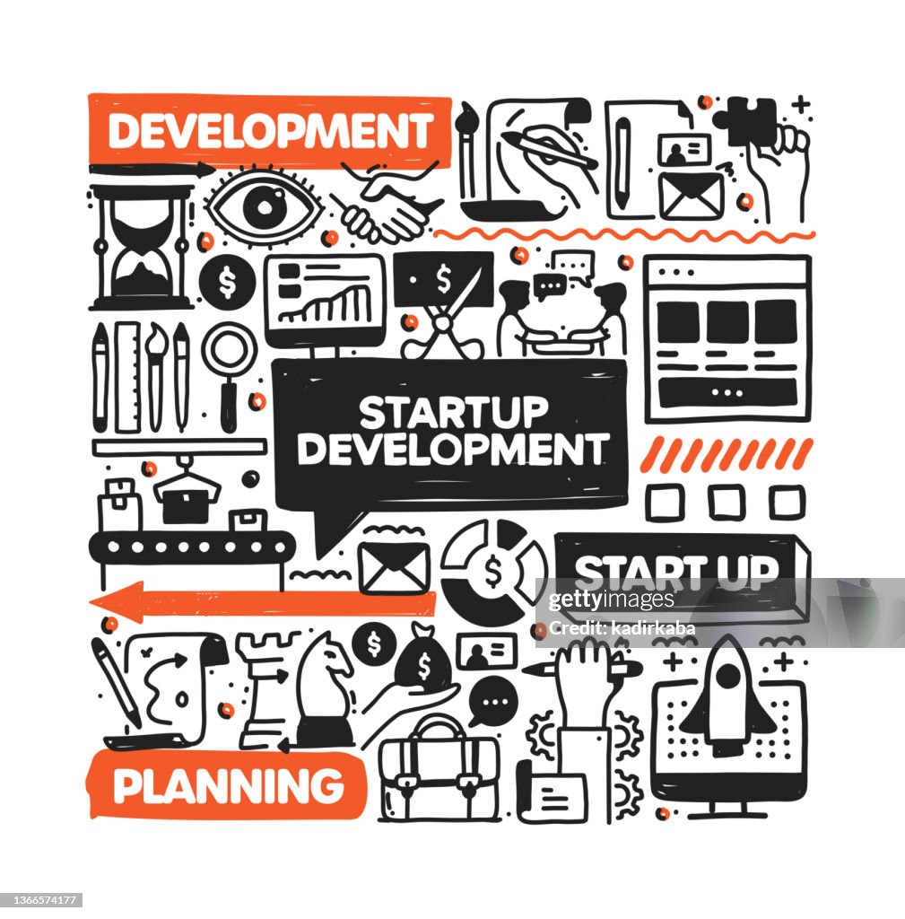 Startup Development Object And Elements Vector Doodle Illustration ...