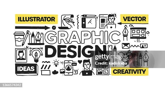 Graphic Design object and elements. Vector doodle illustration collection. Hand drawn icon set or banner template Graphic Design object and elements. Vector doodle illustration collection. Hand drawn icon set or banner template