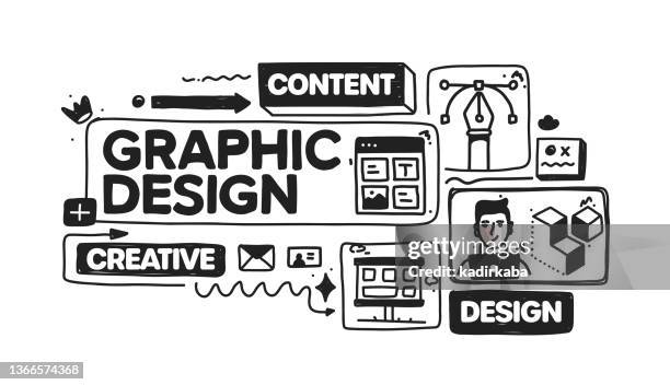 graphic design object and elements. vector doodle illustration collection. hand drawn icon set or banner template - 網站設計 幅插畫檔、美工圖案、卡通及圖標