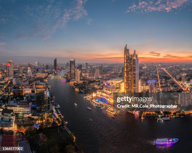 aerial view of bangkok city panorama at twilight scene, - bangkok stock-fotos und bilder