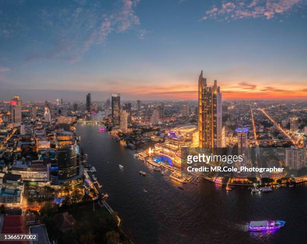 aerial view of bangkok city panorama at twilight scene, - thailand stock pictures, royalty-free photos & images
