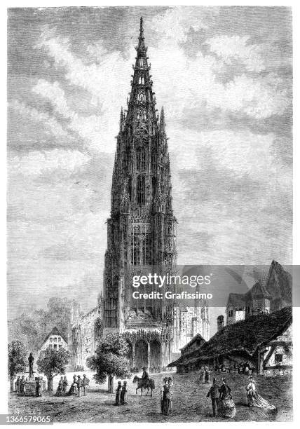 ulmer münster lutherische kirche 1868 deutschland - ulmer münster stock-grafiken, -clipart, -cartoons und -symbole