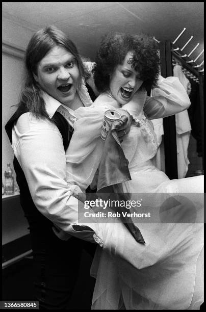 Meat Loaf with Karla DeVito, backstage in their dressing room, Dortmund, Germany, 19th December 1981.
