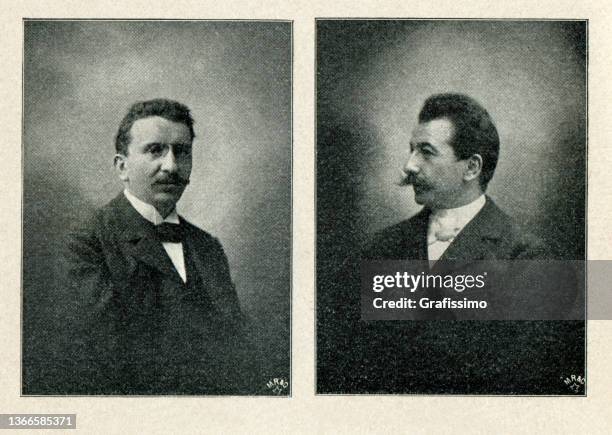 stockillustraties, clipart, cartoons en iconen met the lumiere brothers auguste marie louis nicolas and louis jean lumiere 1899 - brother