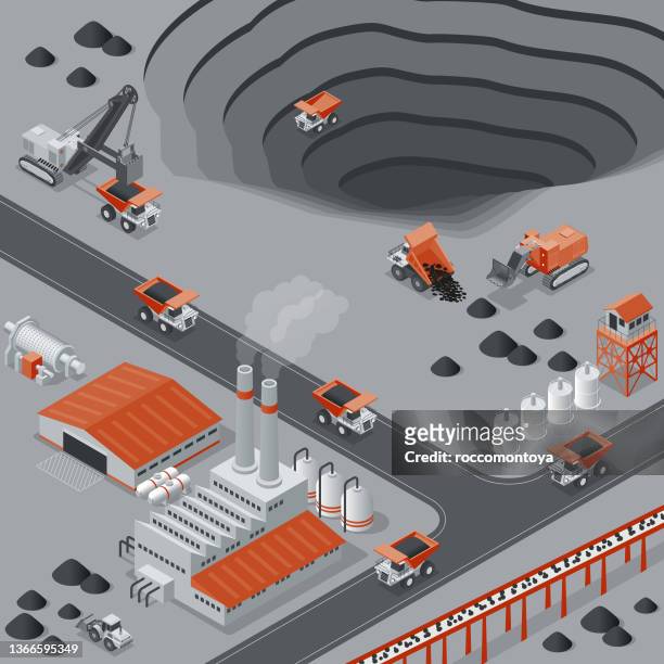 isometric mining work - construction vehicle stock illustrations