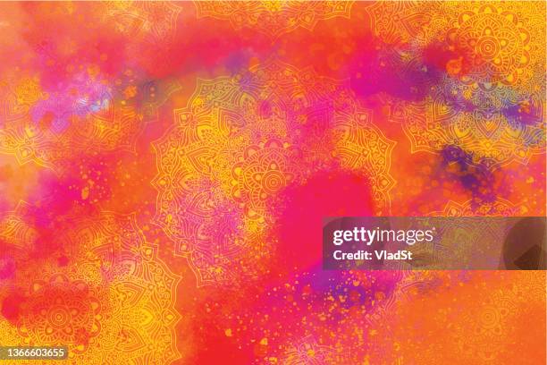 ilustrações de stock, clip art, desenhos animados e ícones de holi festival burst of colors mandala painted spray grunge abstract background - colour festival