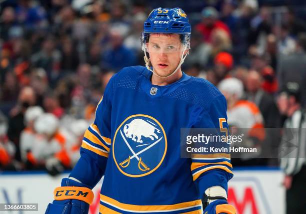 Jeff Skinner of the Buffalo Sabres during the game against the Philadelphia Flyers at KeyBank Center on January 22, 2022 in Buffalo, New York.