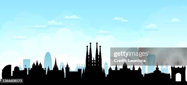barcelona skyline (all buildings are complete and moveable) - gothic quarter stock illustrations